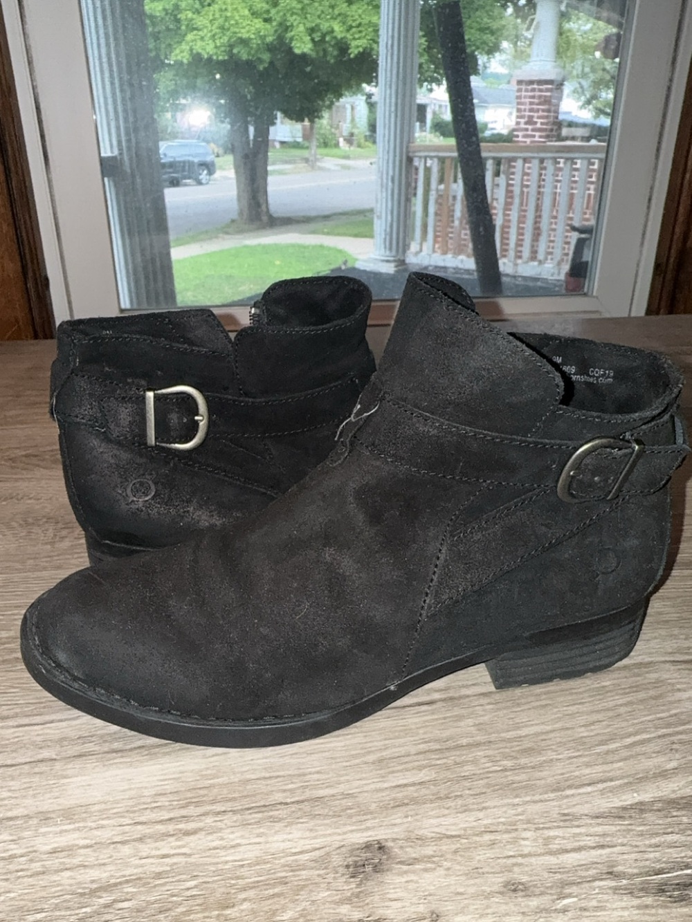 Born Black Suede Ankle Booties with Side Buckle